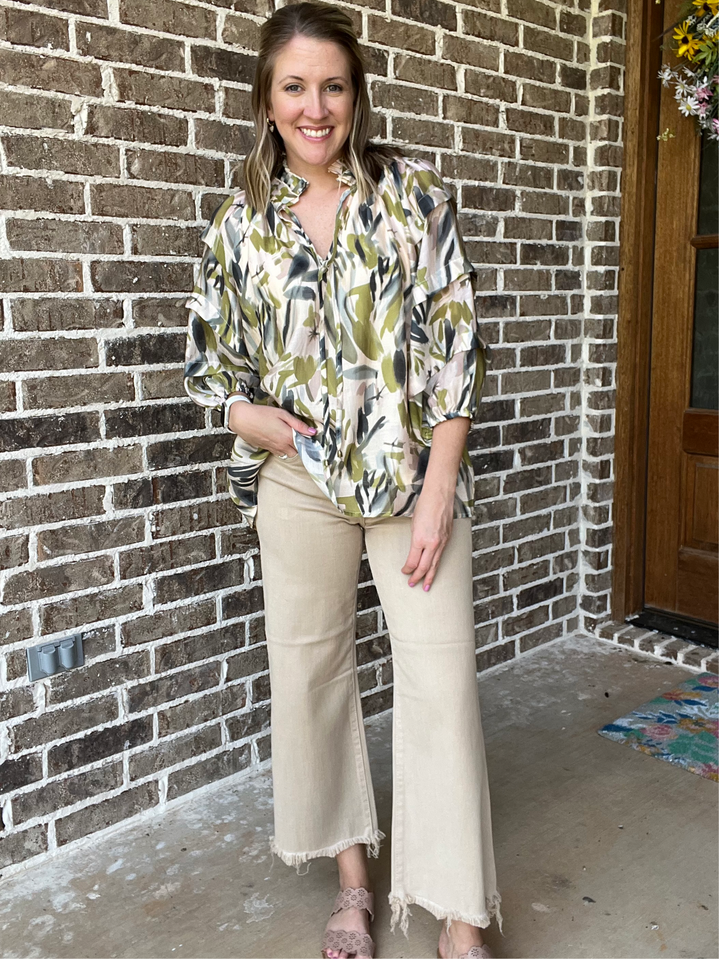 Risen high rise wide crop pants - taupe