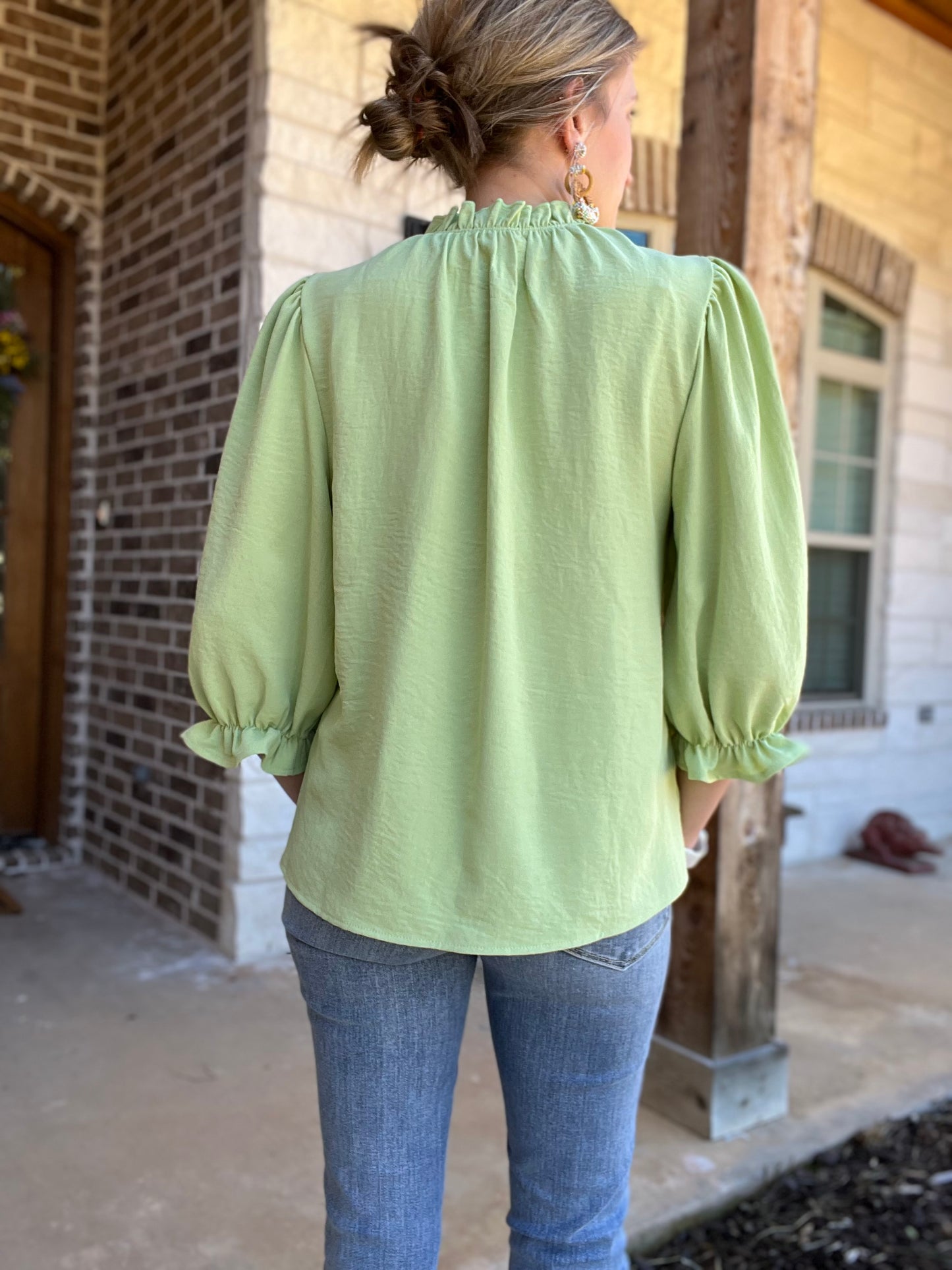 Becky mock neck top- honeydew