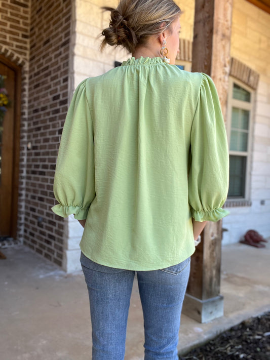 Becky mock neck top- honeydew