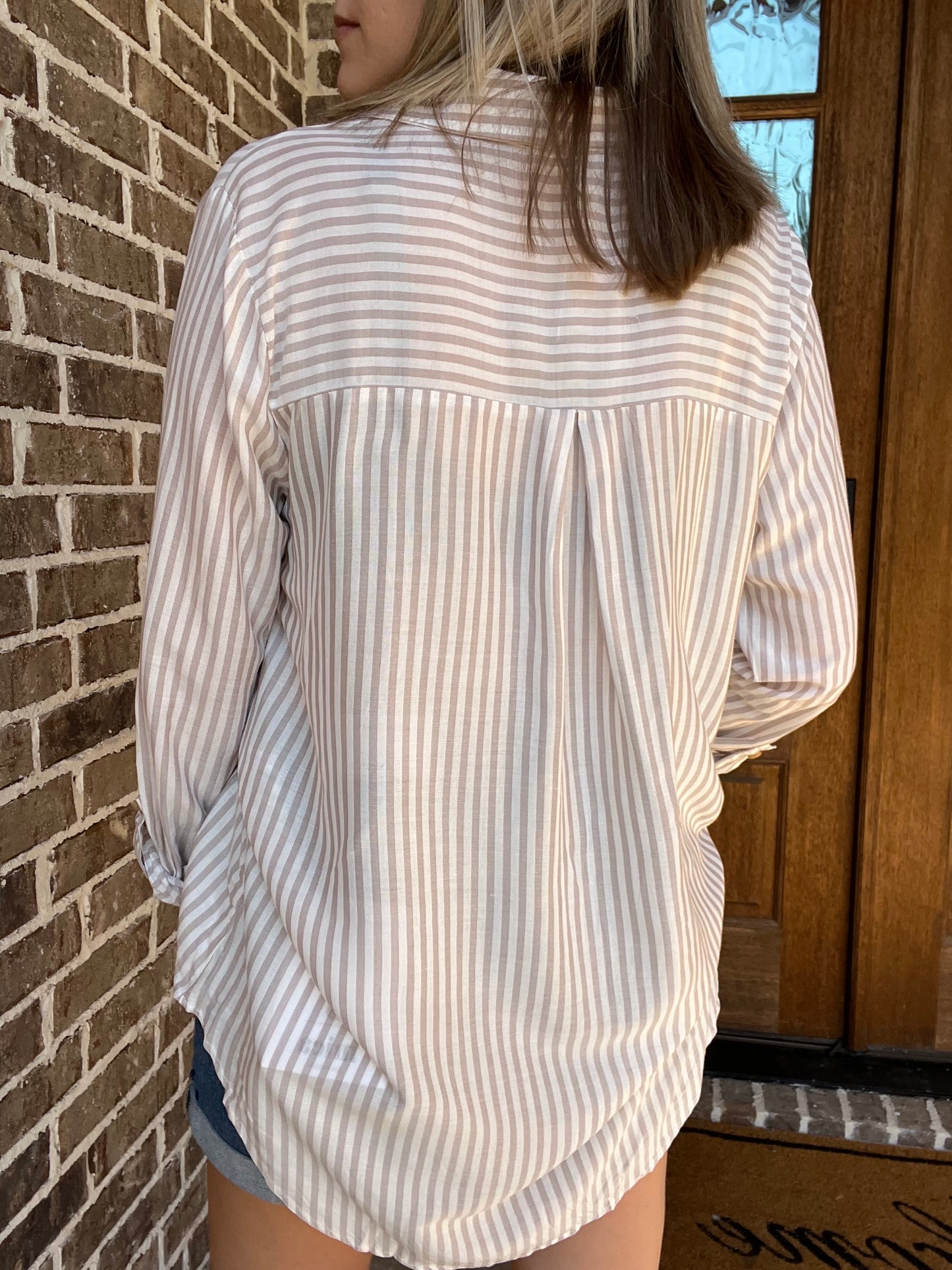 Striped woven top- mocha