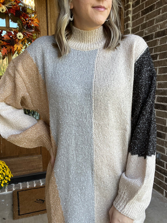 Colorblock knit sweater dress