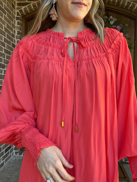 Carley chic detail dress- Coral