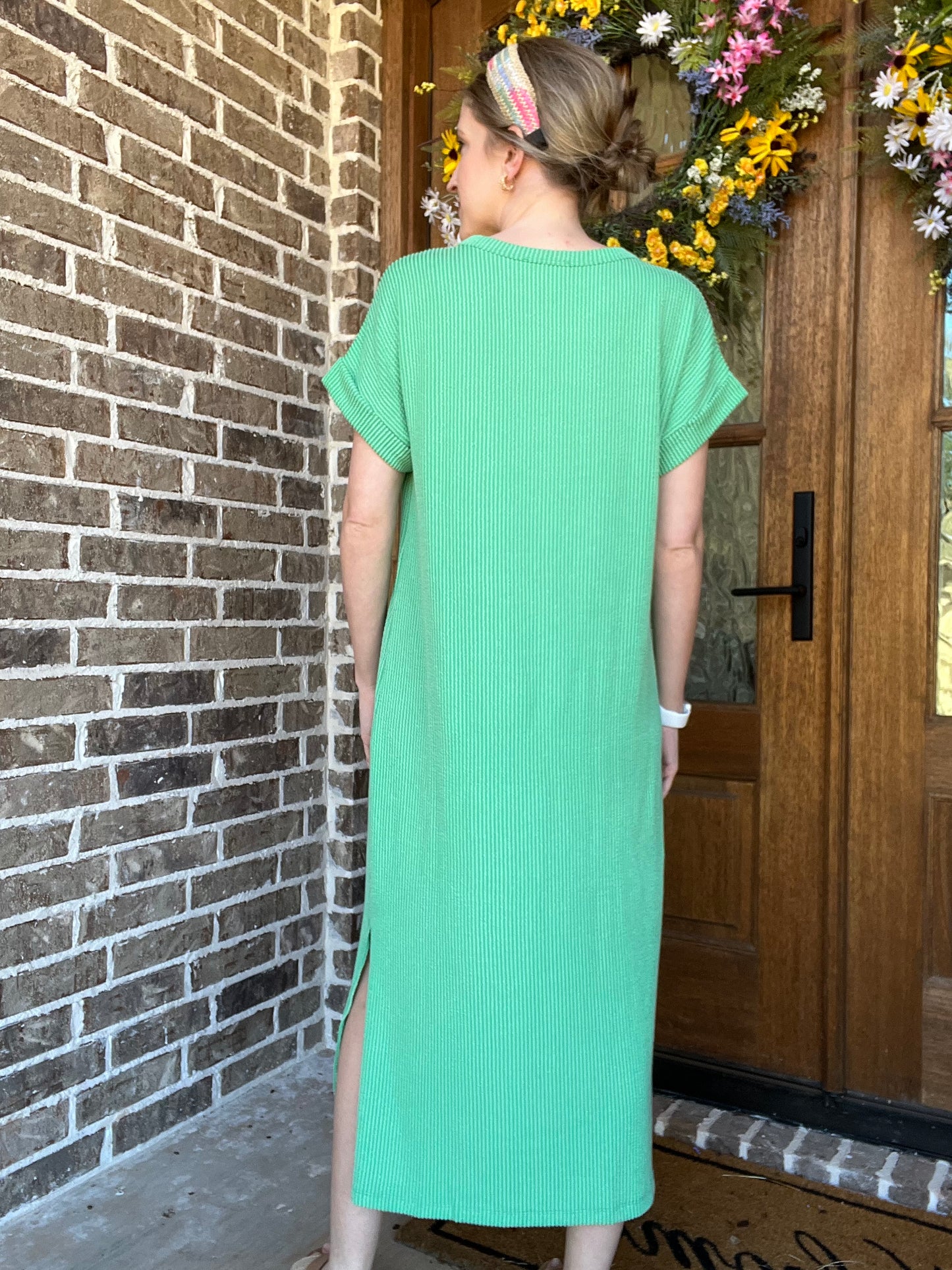 Ribbed midi dress- kelly green