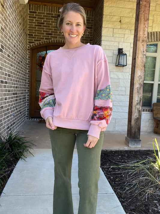 Mix Print Terry Knit Long Sleeve Pullover