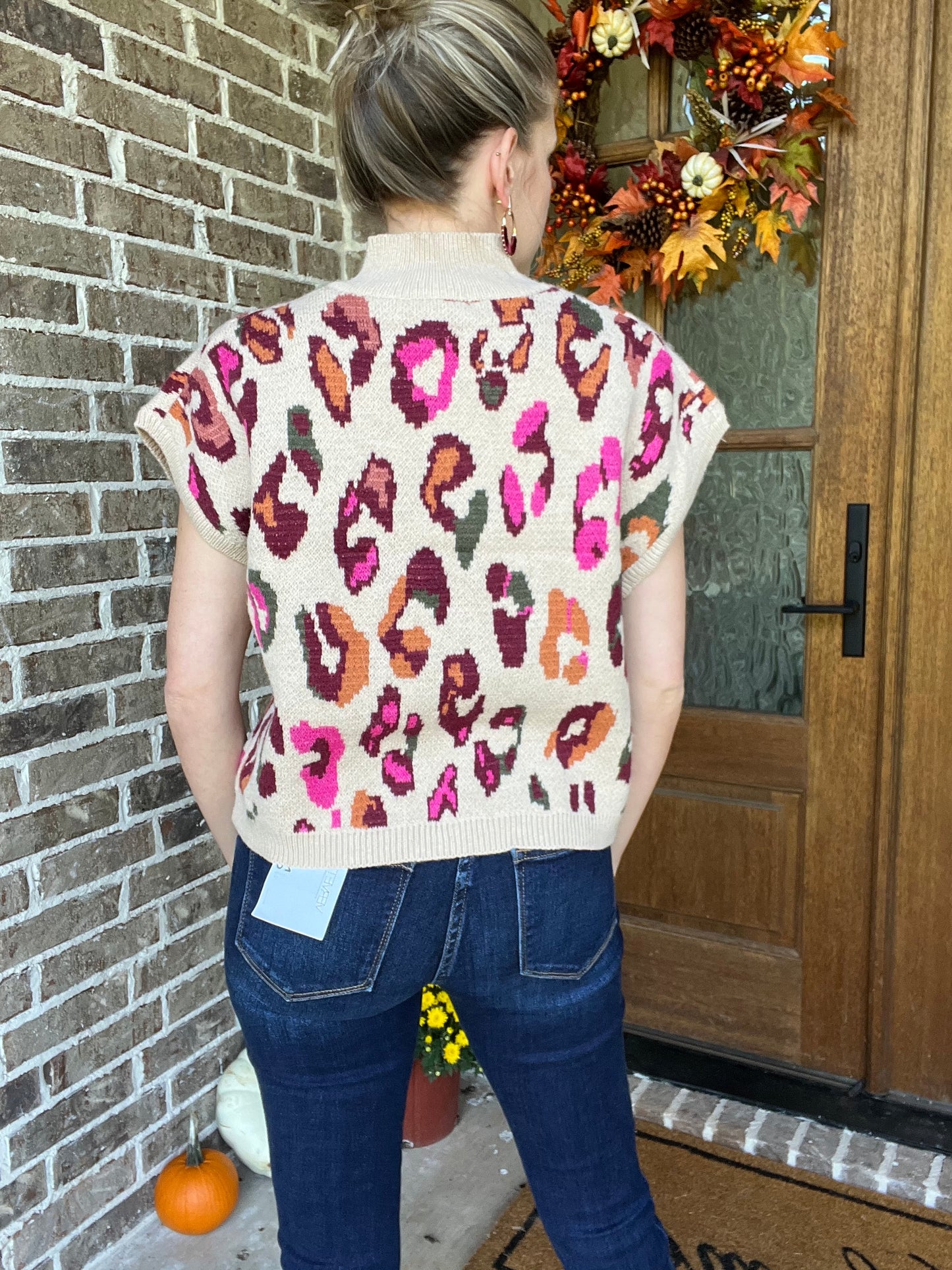 Mock neck leopard sweater