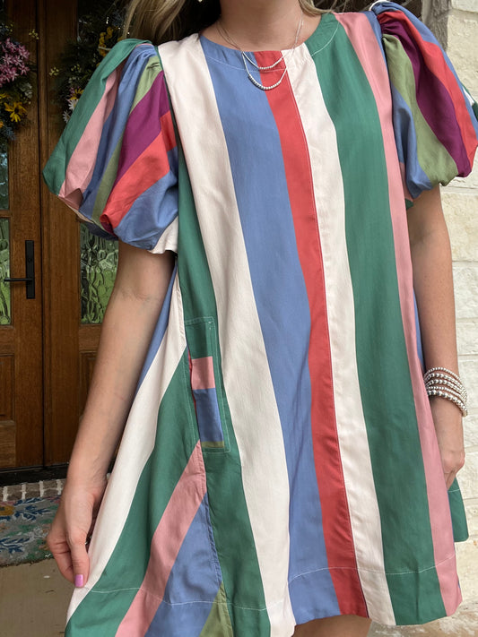 Multi stripe dress in plum