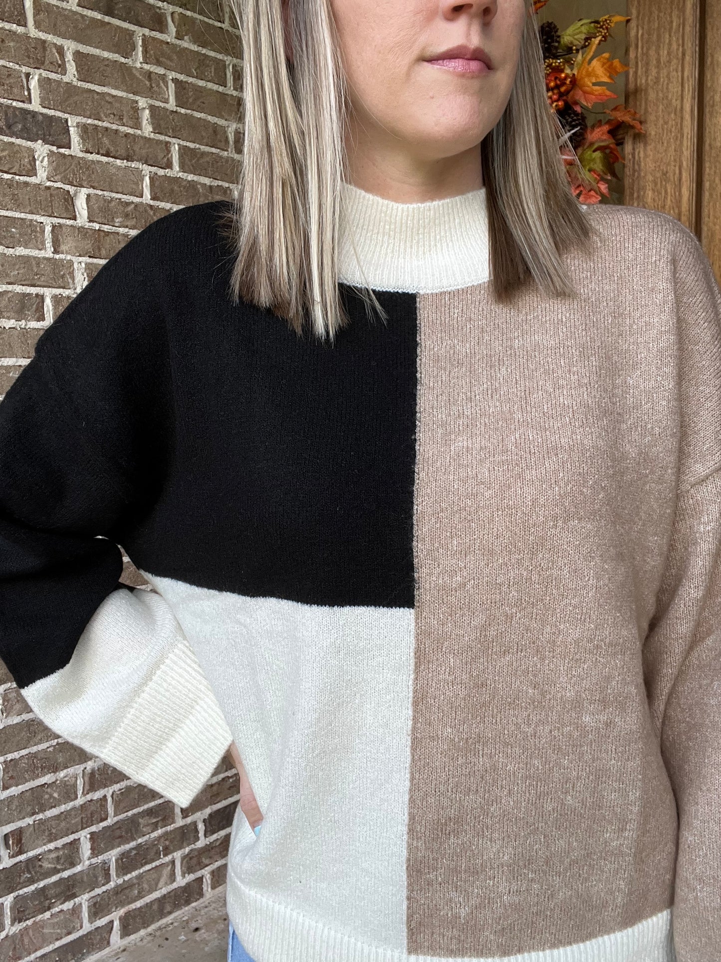 Mock neck colorblock sweater