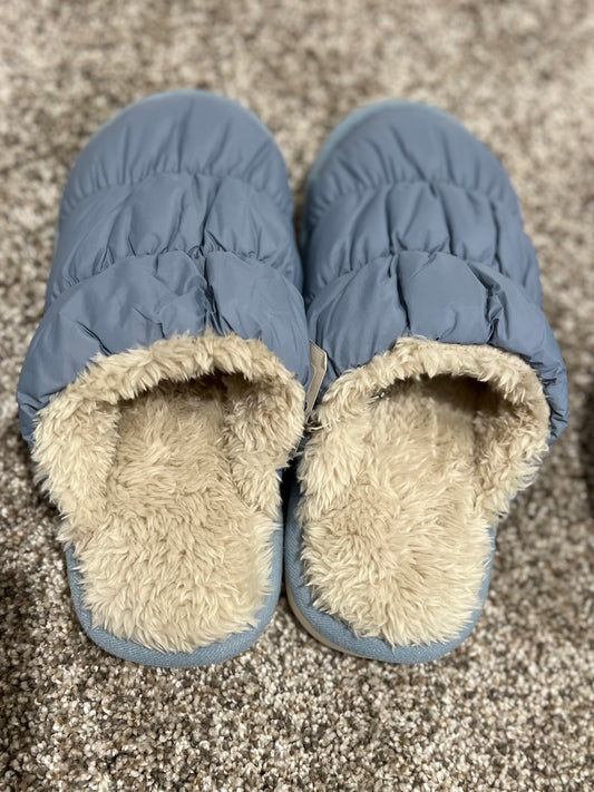 Blue puffer slippers