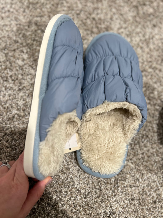 Blue puffer slippers