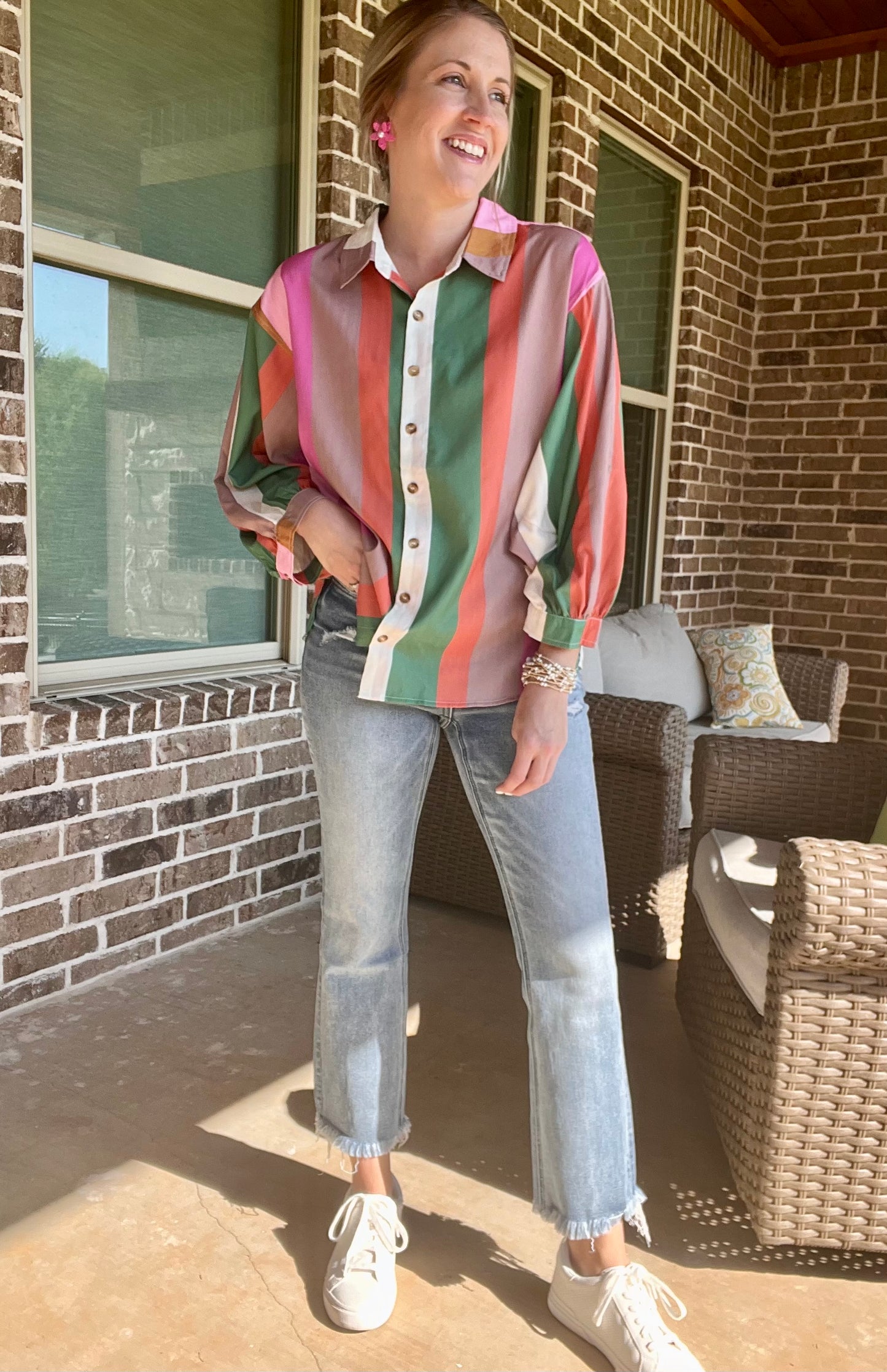 Multicolor striped button down