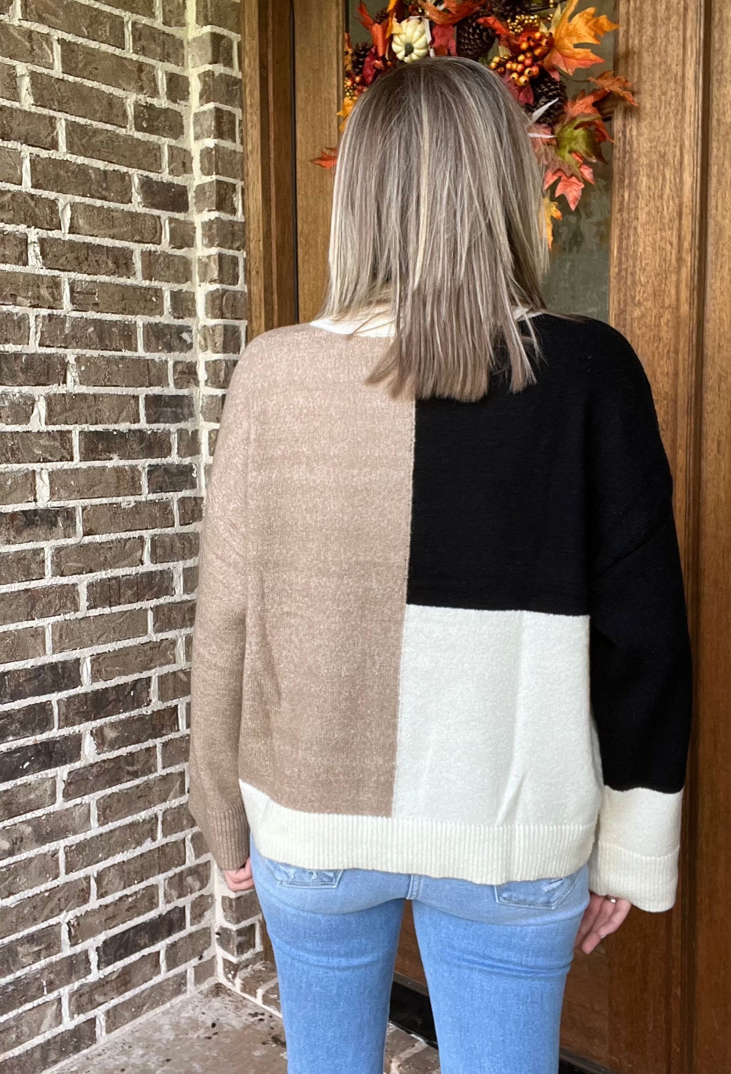 Mock neck colorblock sweater
