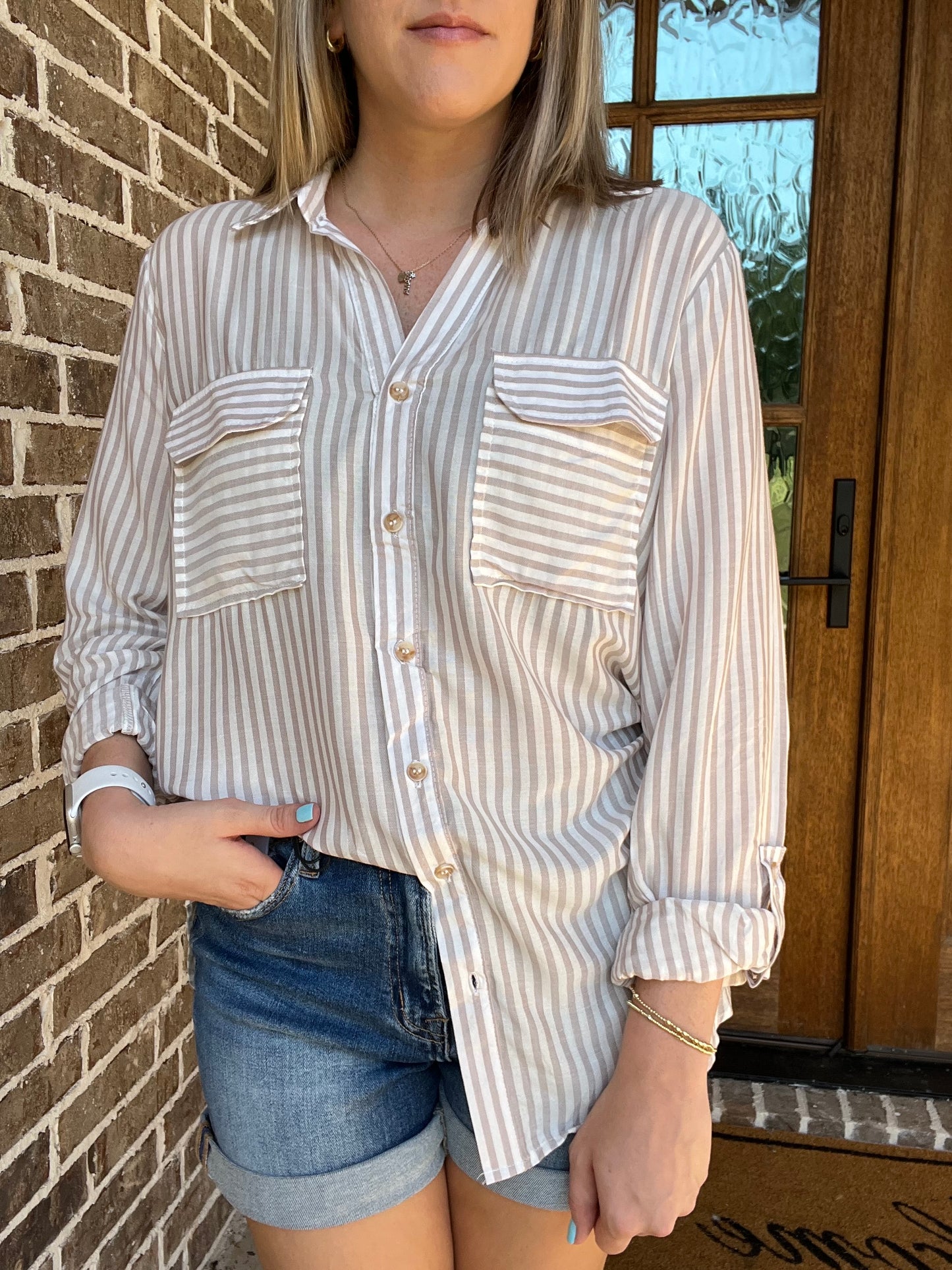 Striped woven top- mocha