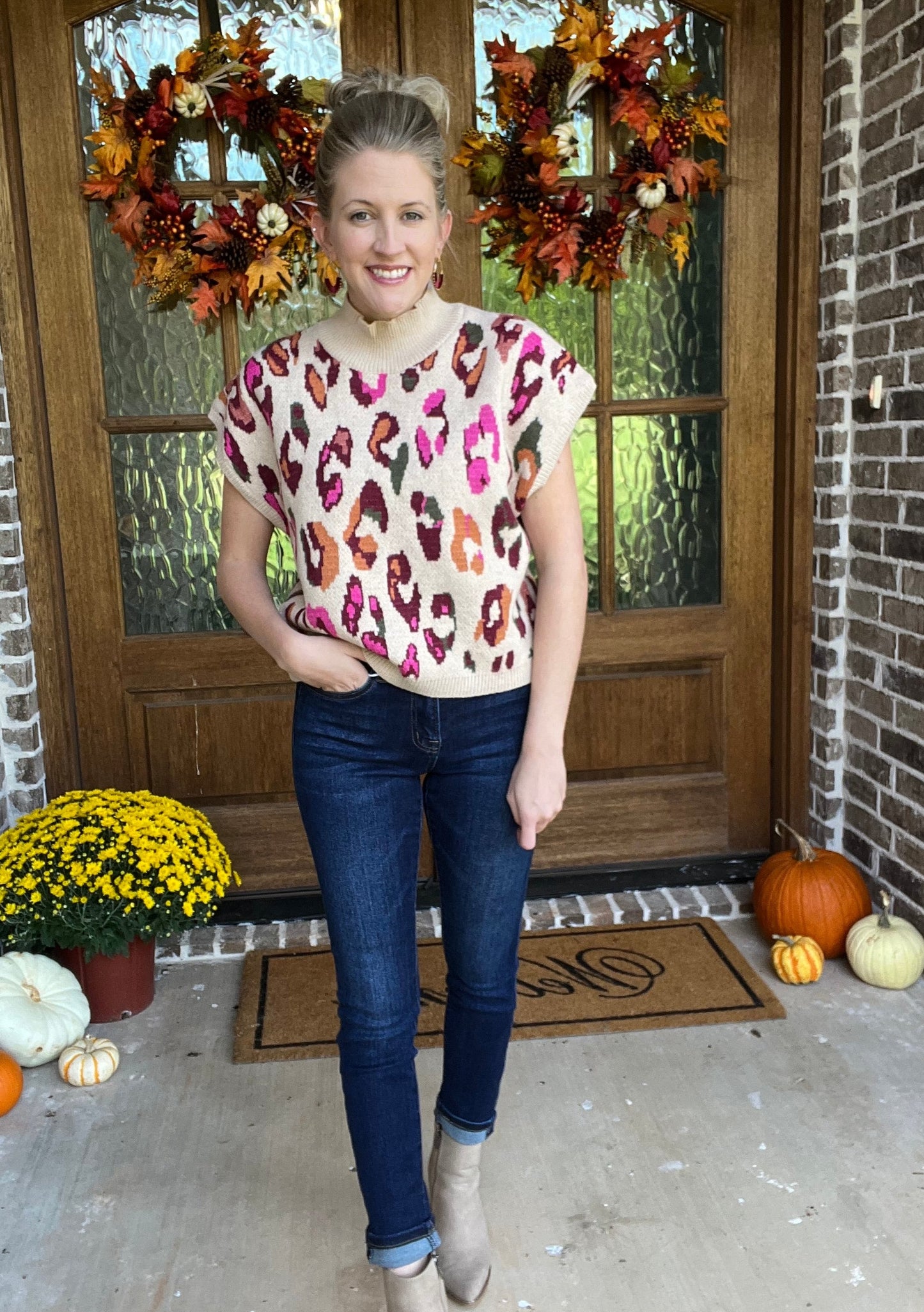 Mock neck leopard sweater