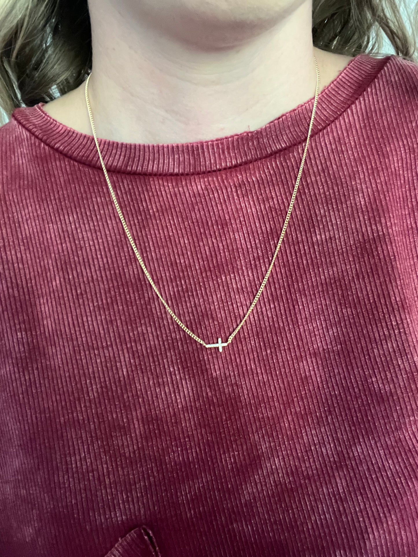 Gold Chain with Sideways Rhinestone Cross