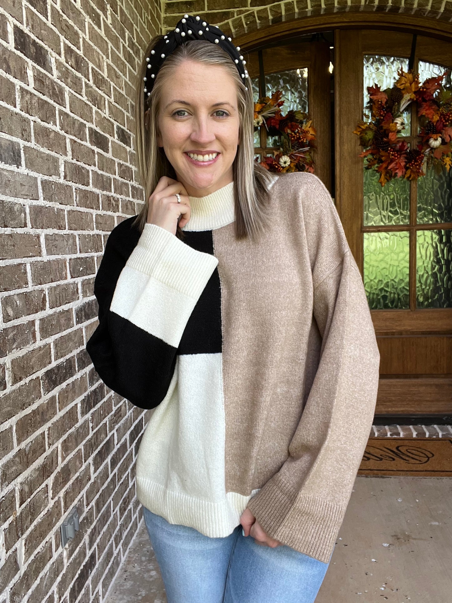 Mock neck colorblock sweater