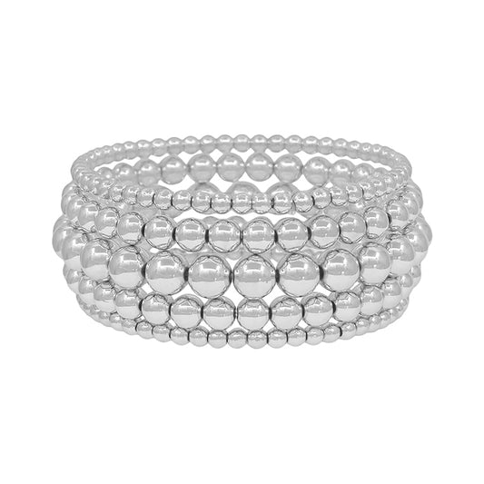 Silver beaded stretch bracelets
