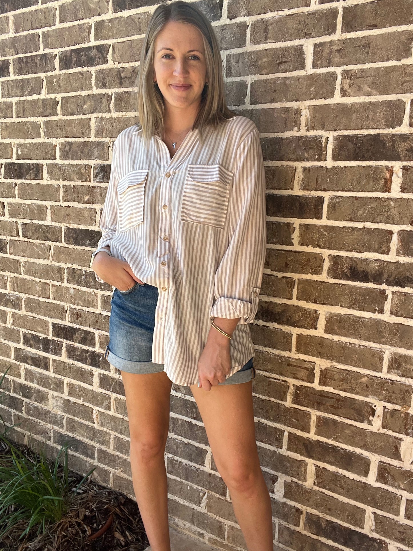 Striped woven top- mocha