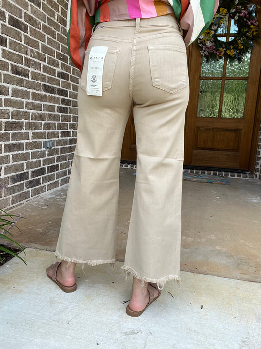 Risen high rise wide crop pants - taupe