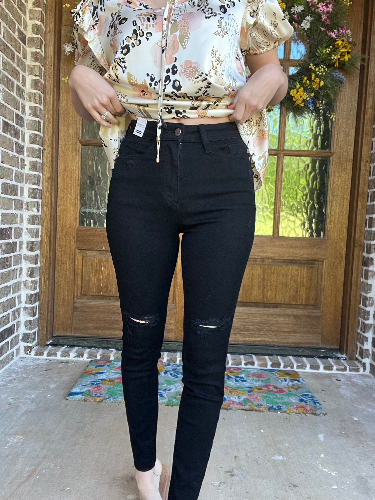 Judy Blue Black Destroyed Knee Raw Hem Jeans