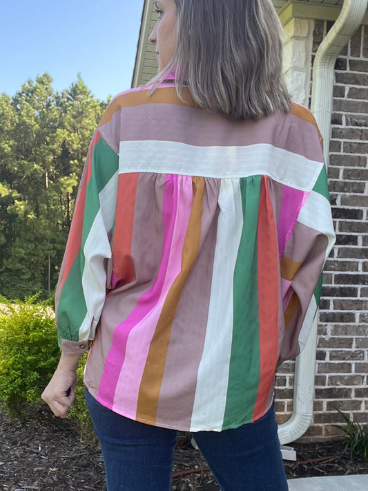 Multicolor striped button down