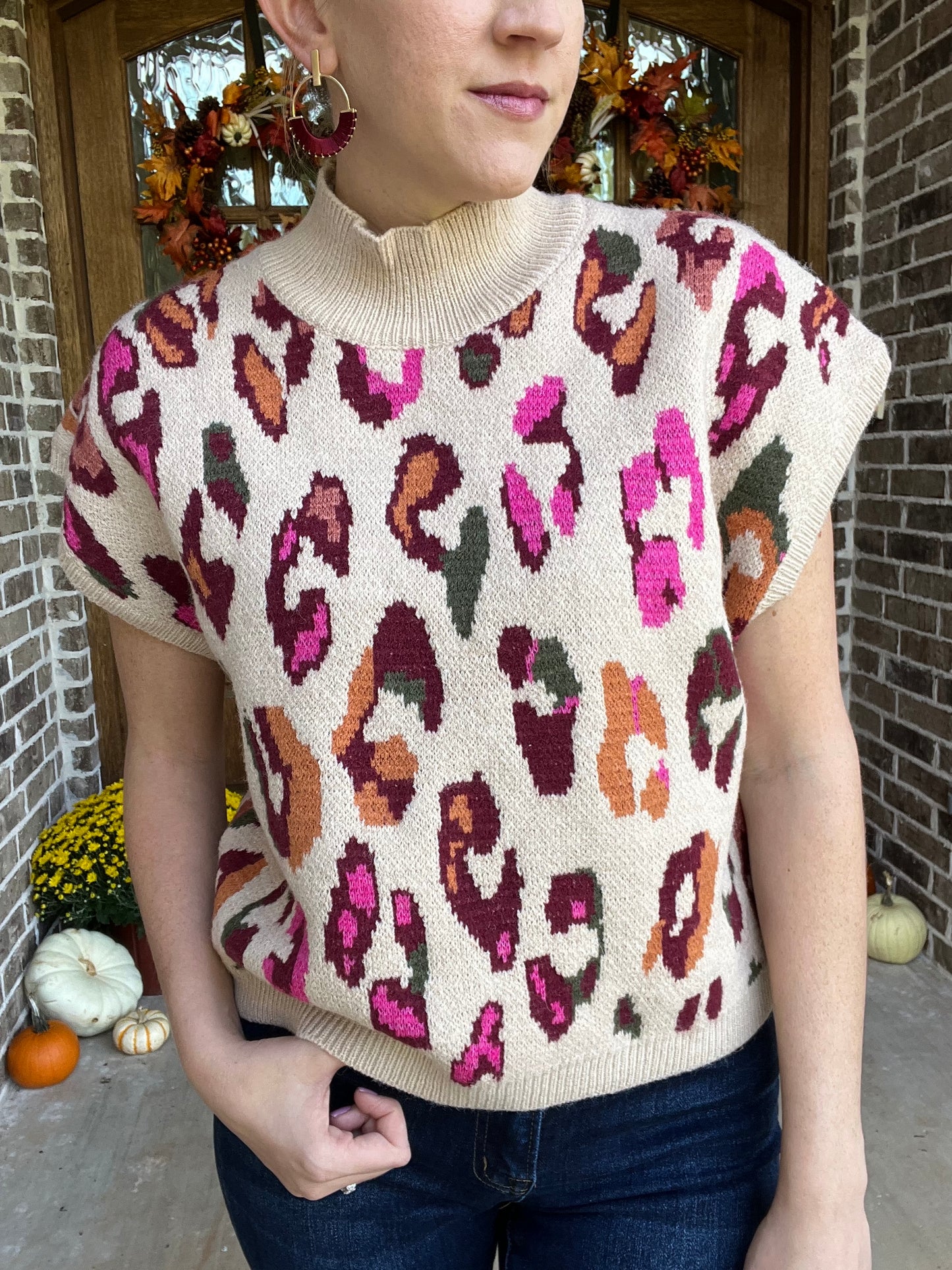 Mock neck leopard sweater