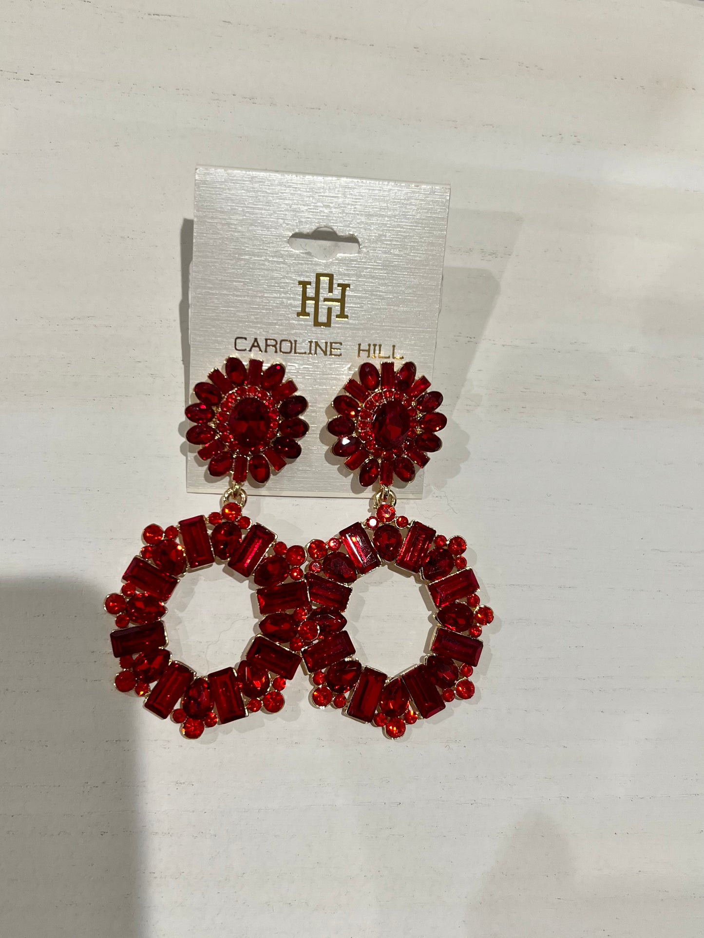 Bronx stone drop earrings- red