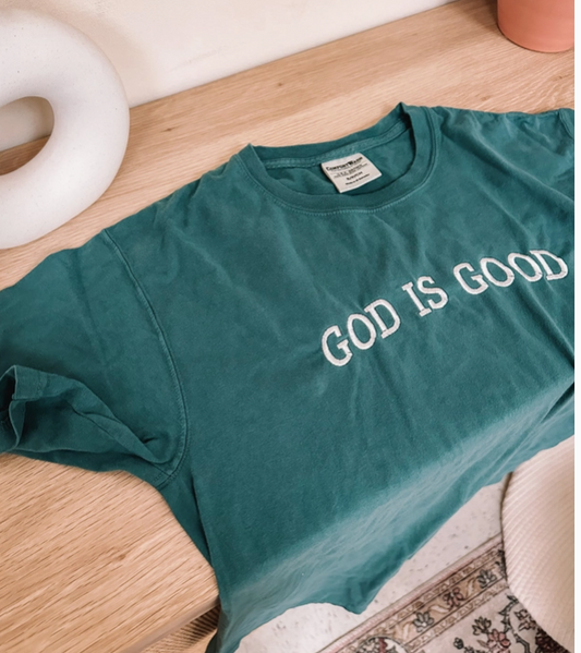 Embroidered God Is Good Tee