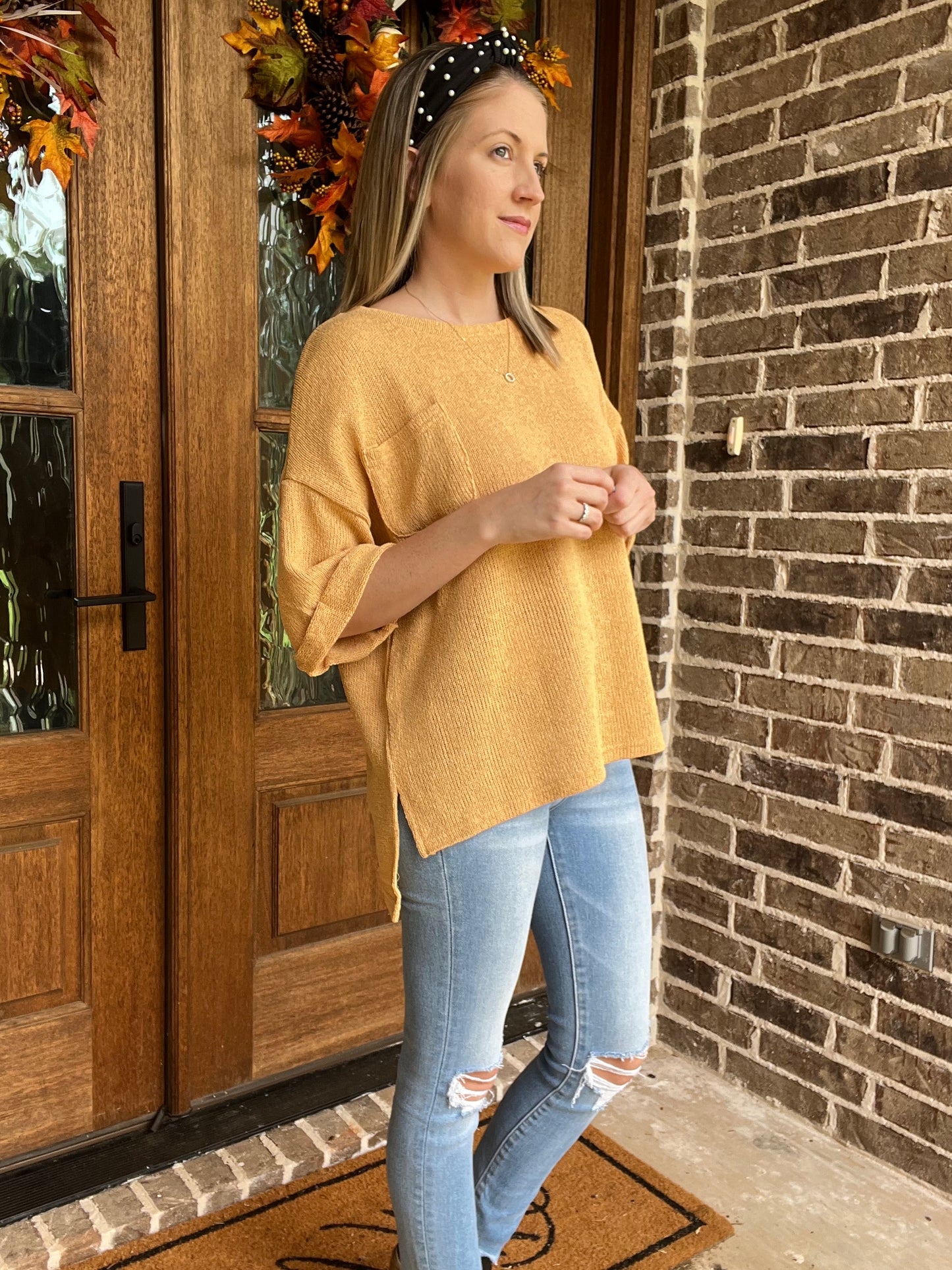 Short sleeve knit top- Mustard