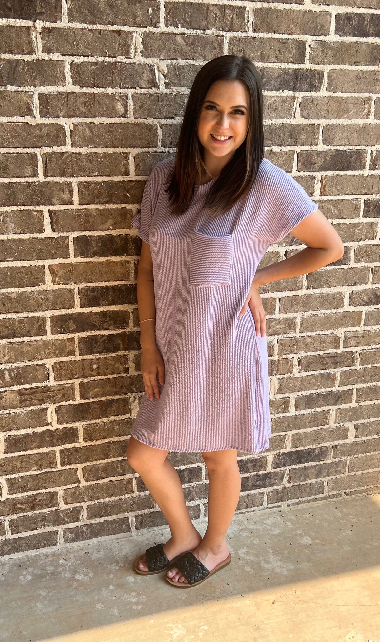 Cami ribbed short sleeve dress- purple