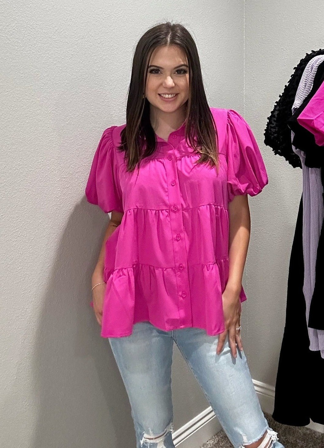 Magenta Tiered Babydoll Top