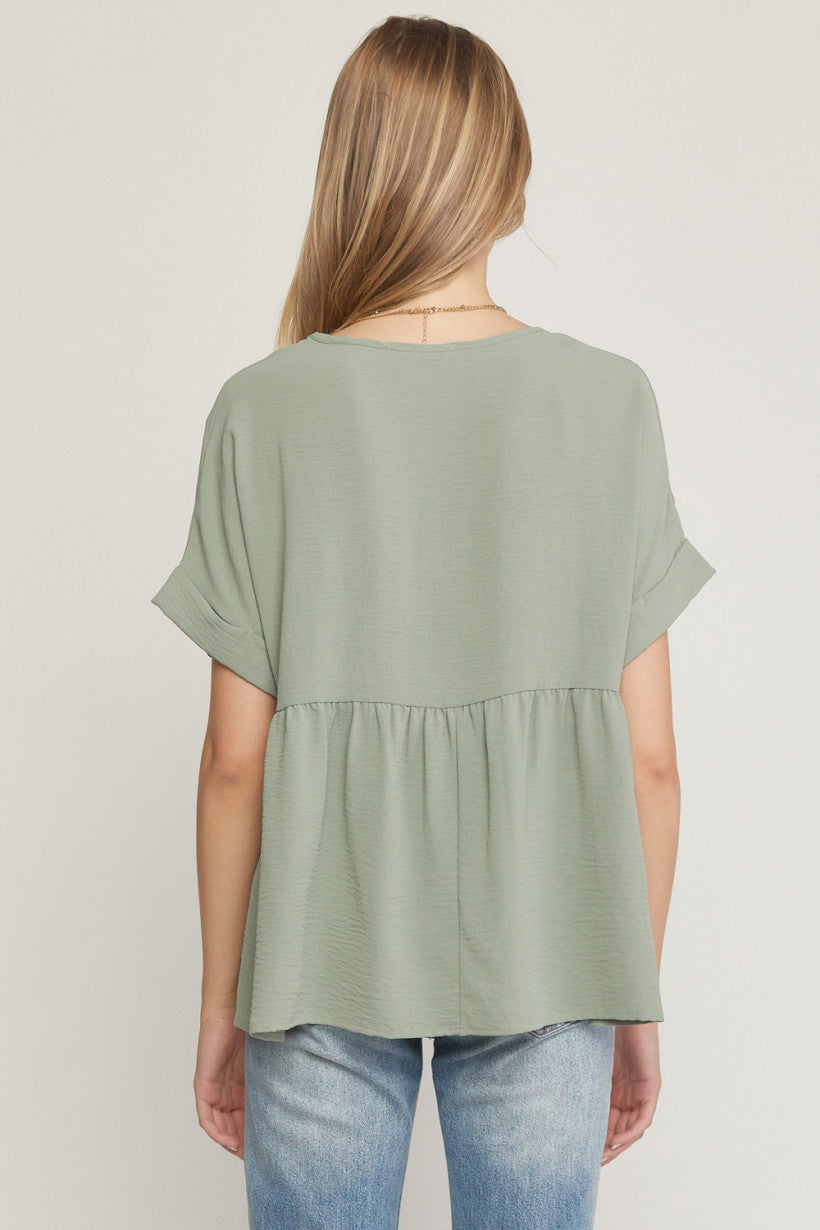 v-neck babydoll top- sage