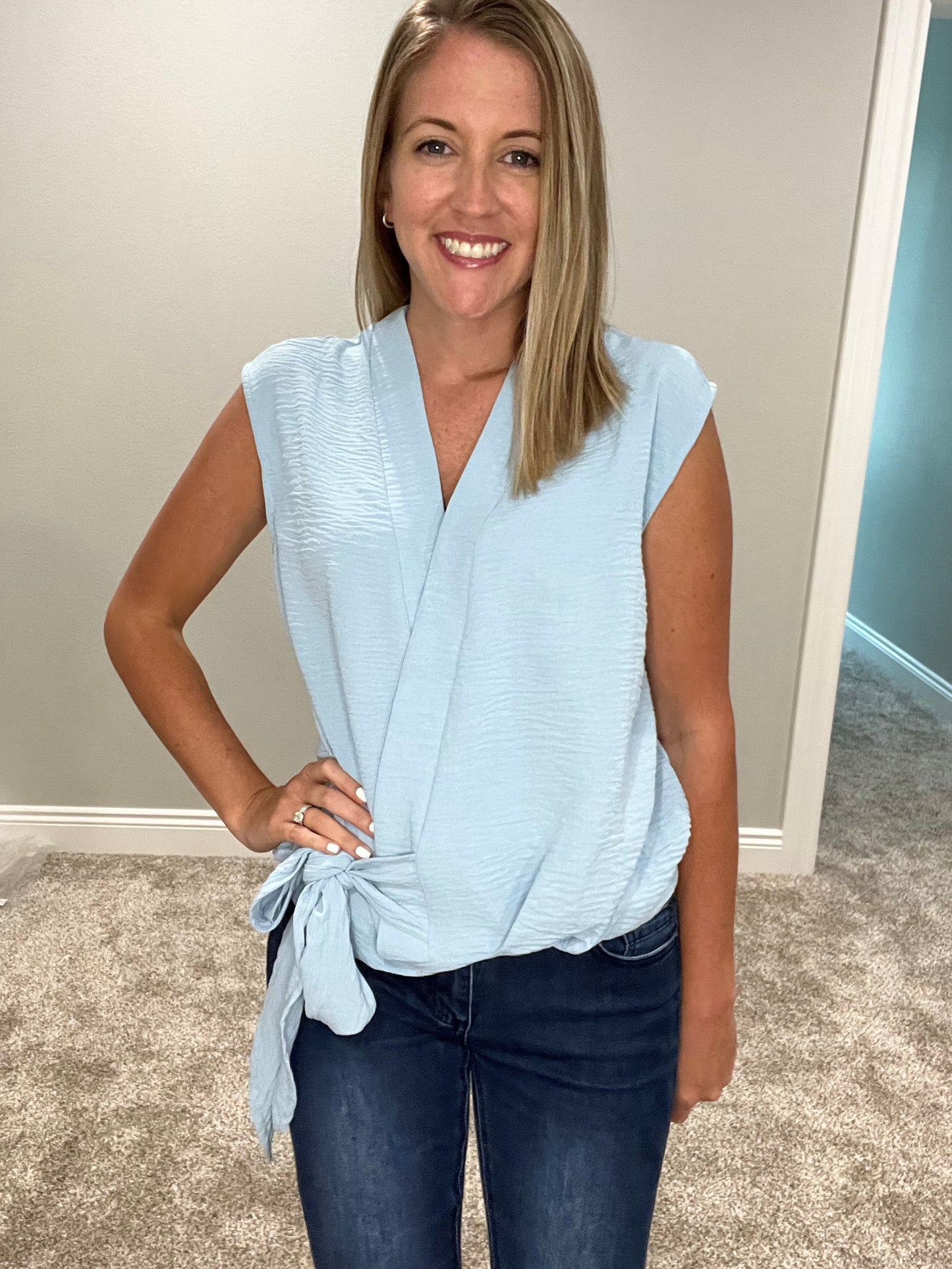 LAST ONE- top with side tie- baby blue