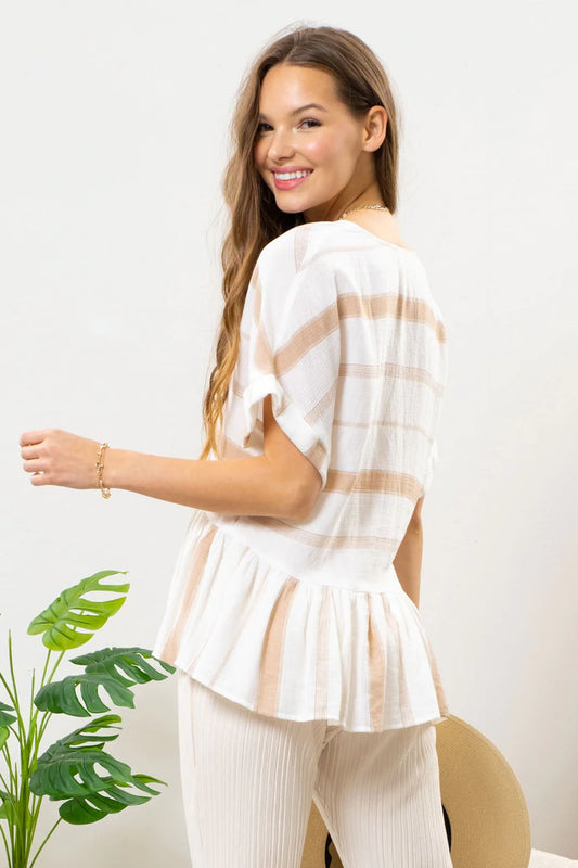 Striped button down- khaki