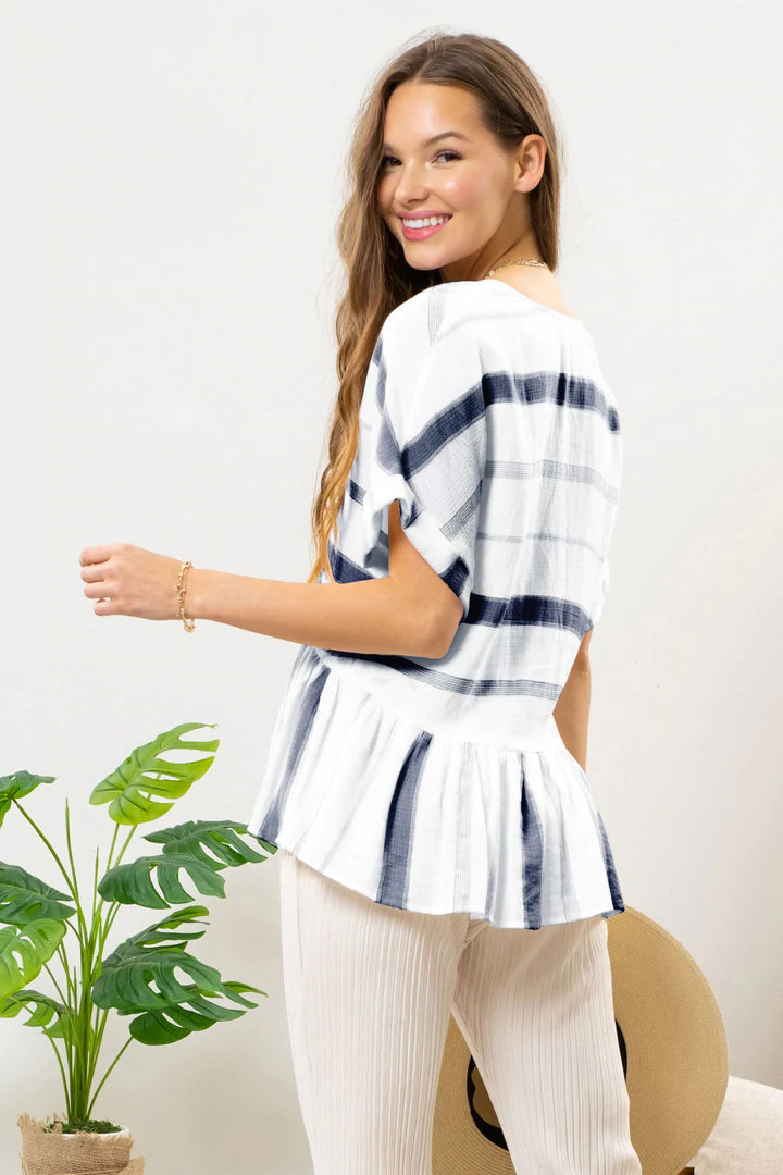 Striped button down- navy