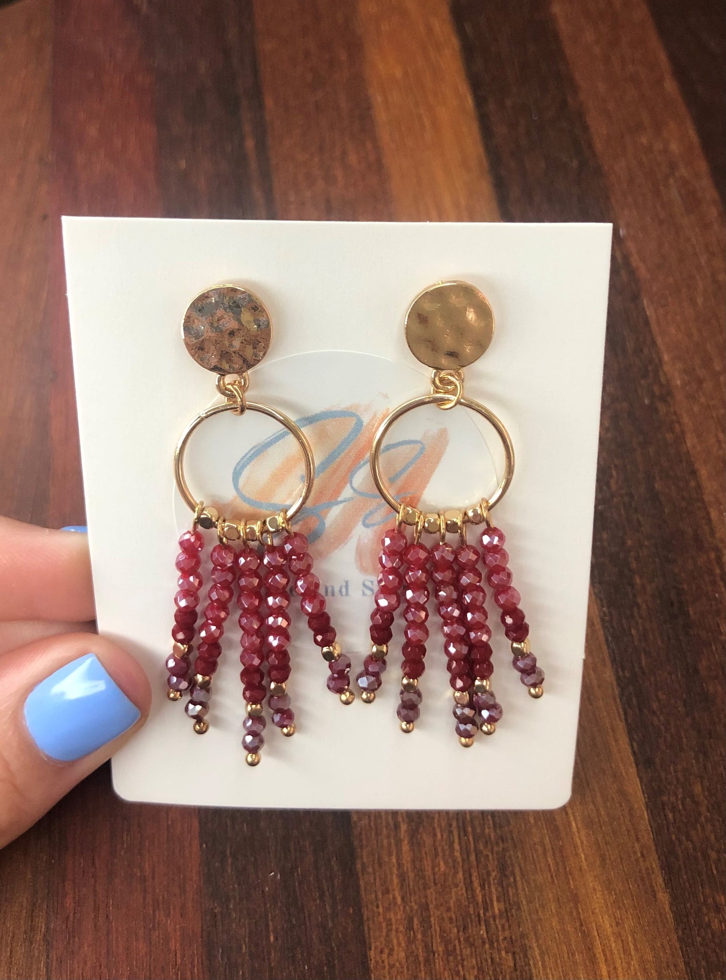 Disco beaded earrings- wine