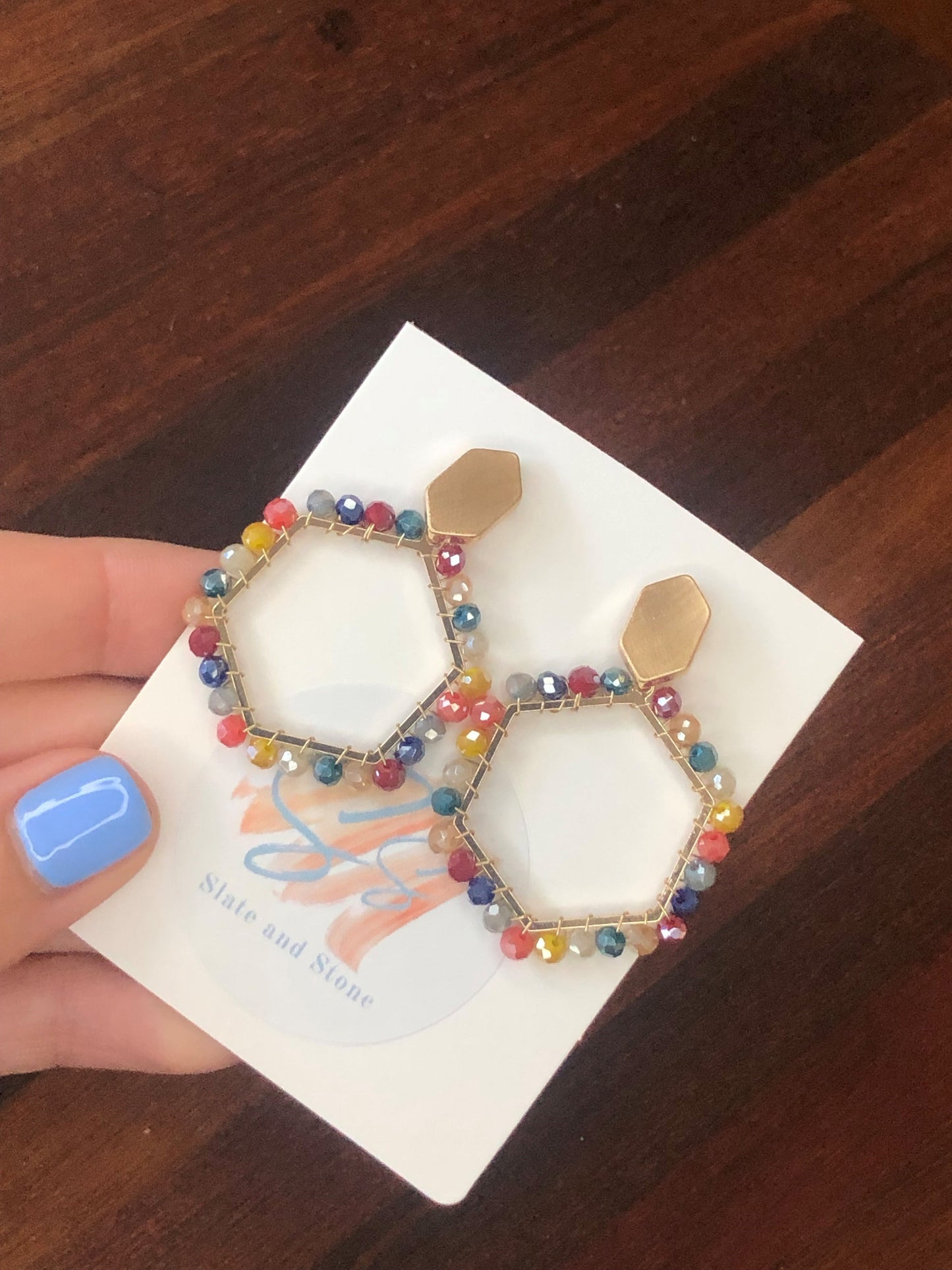 Lily hexagon earrings- multi