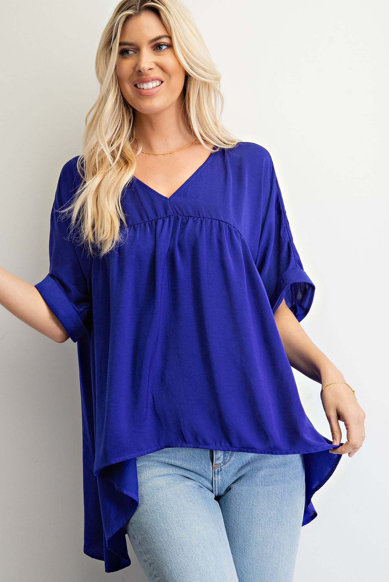 LAST ONE- v-neck blouse- royal blue