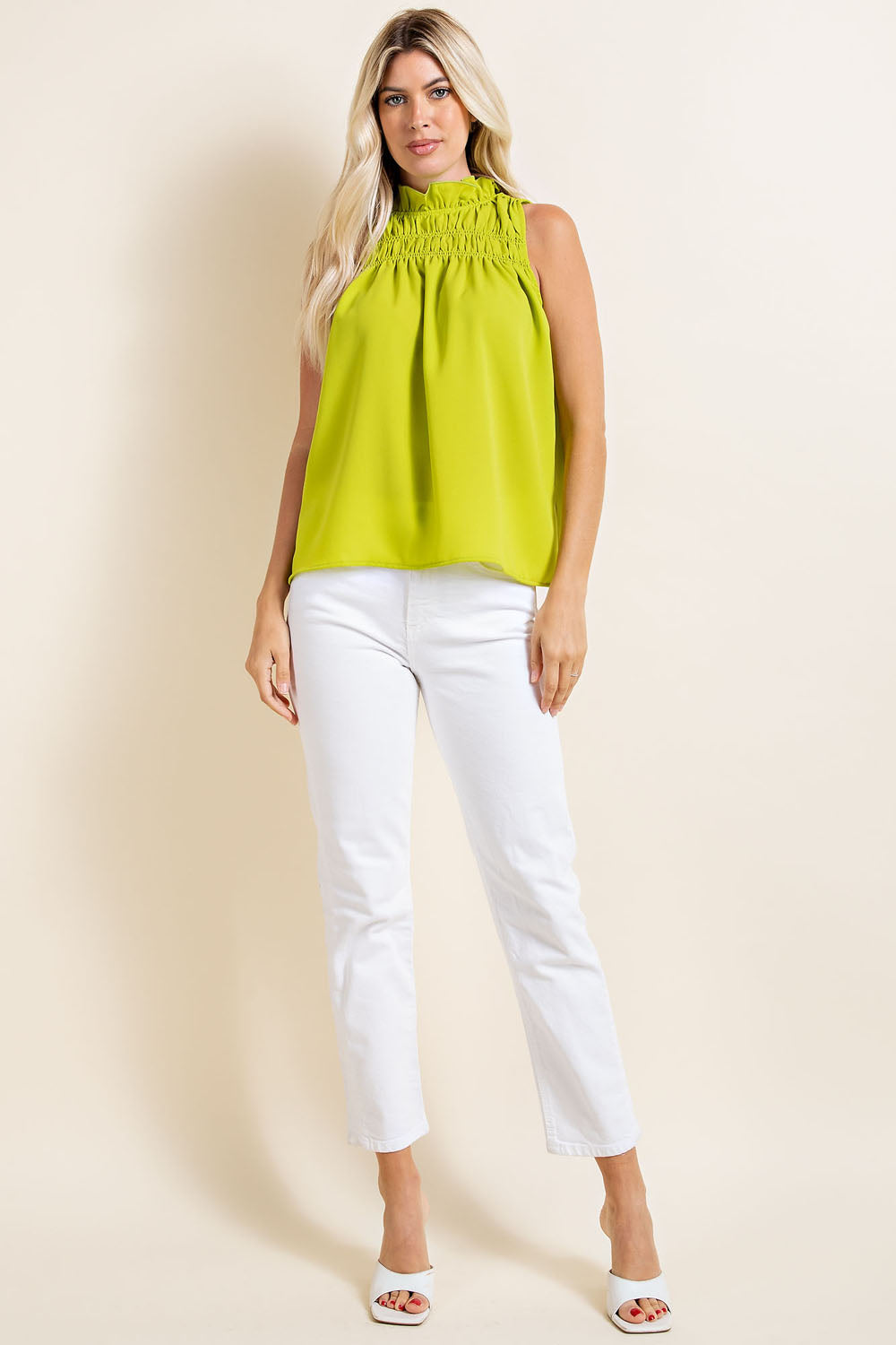 Ruffle neck tank-lime