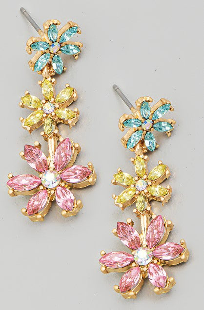 Flower crystal drop earrings - 2 colors