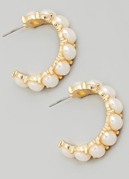 Pearl open hoop earrings