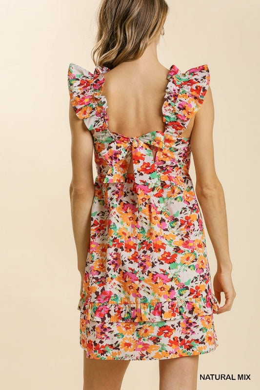 smocked dress with back-tie