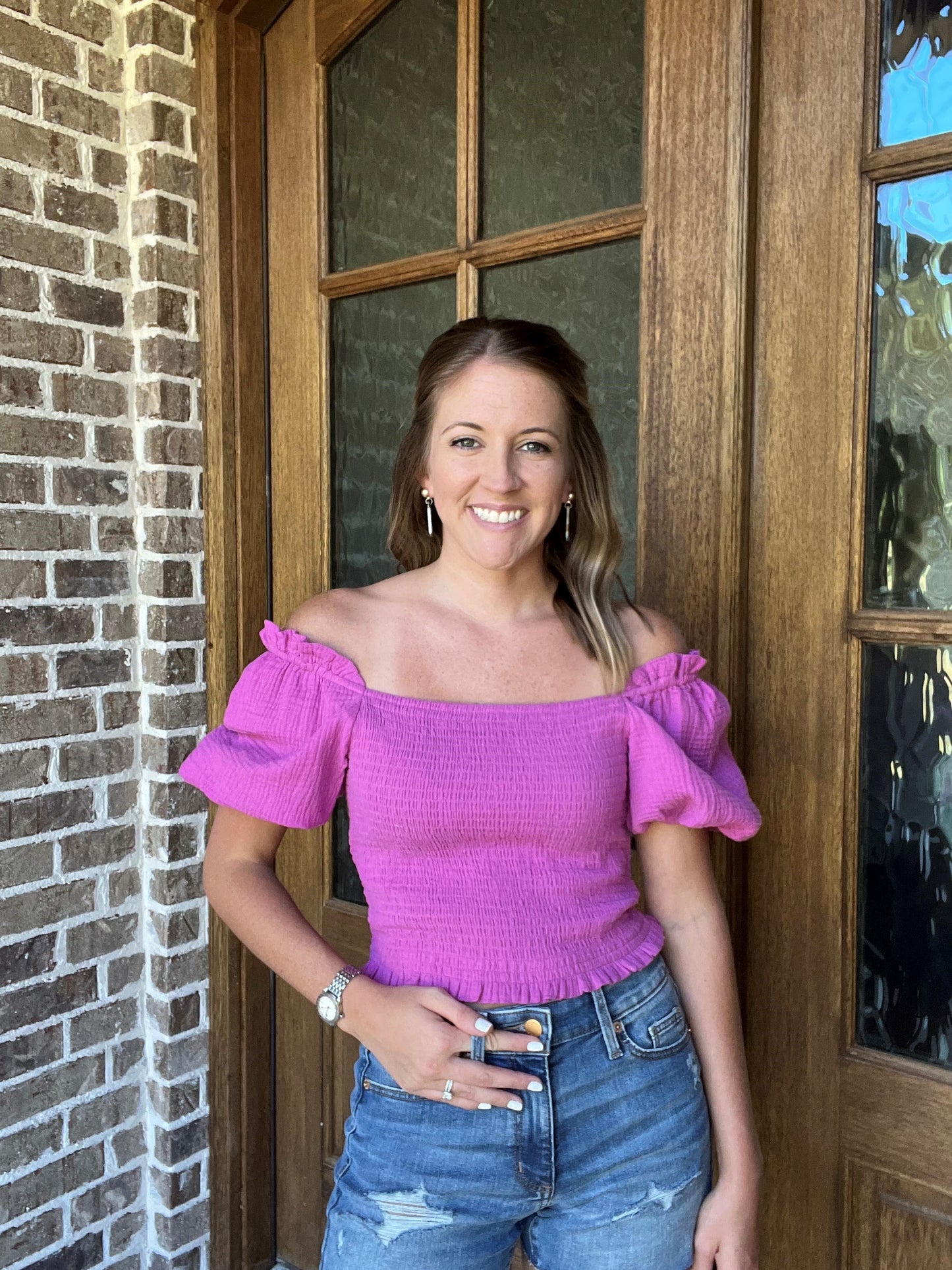 Berry puff sleeve top