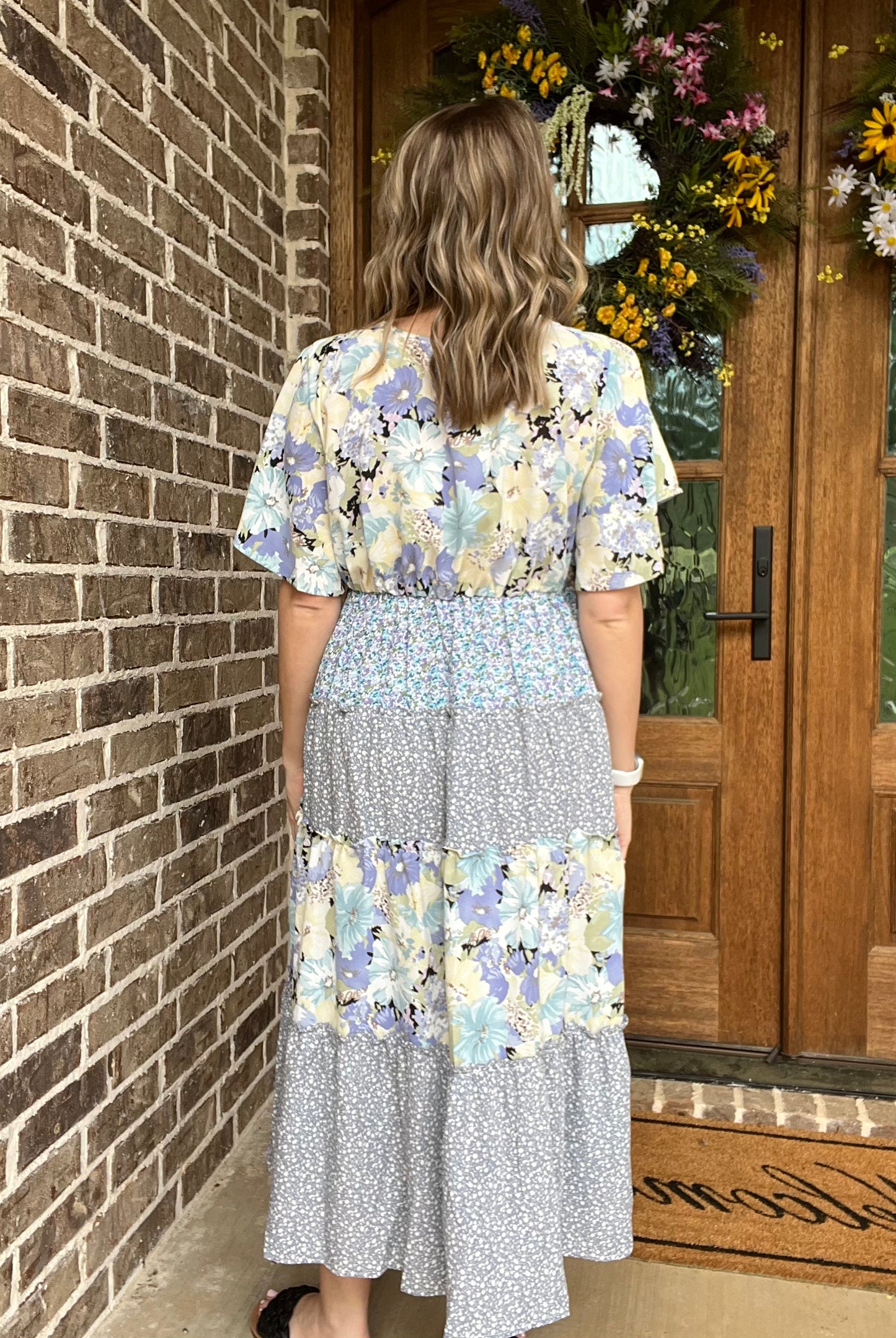 Mixed floral print midi dress