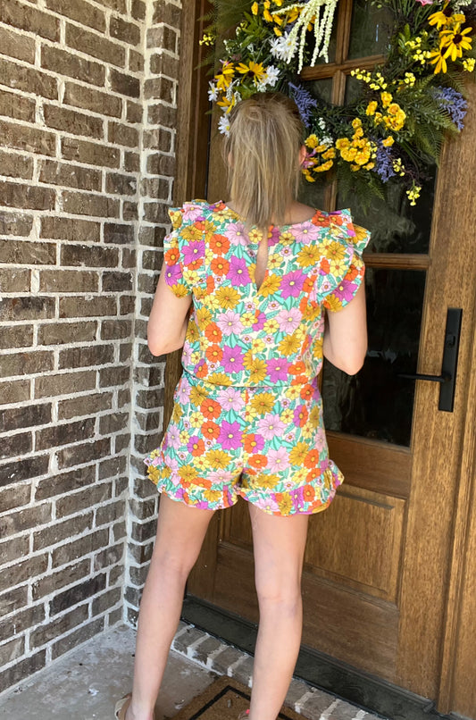 Delilah Floral Romper- pink mix
