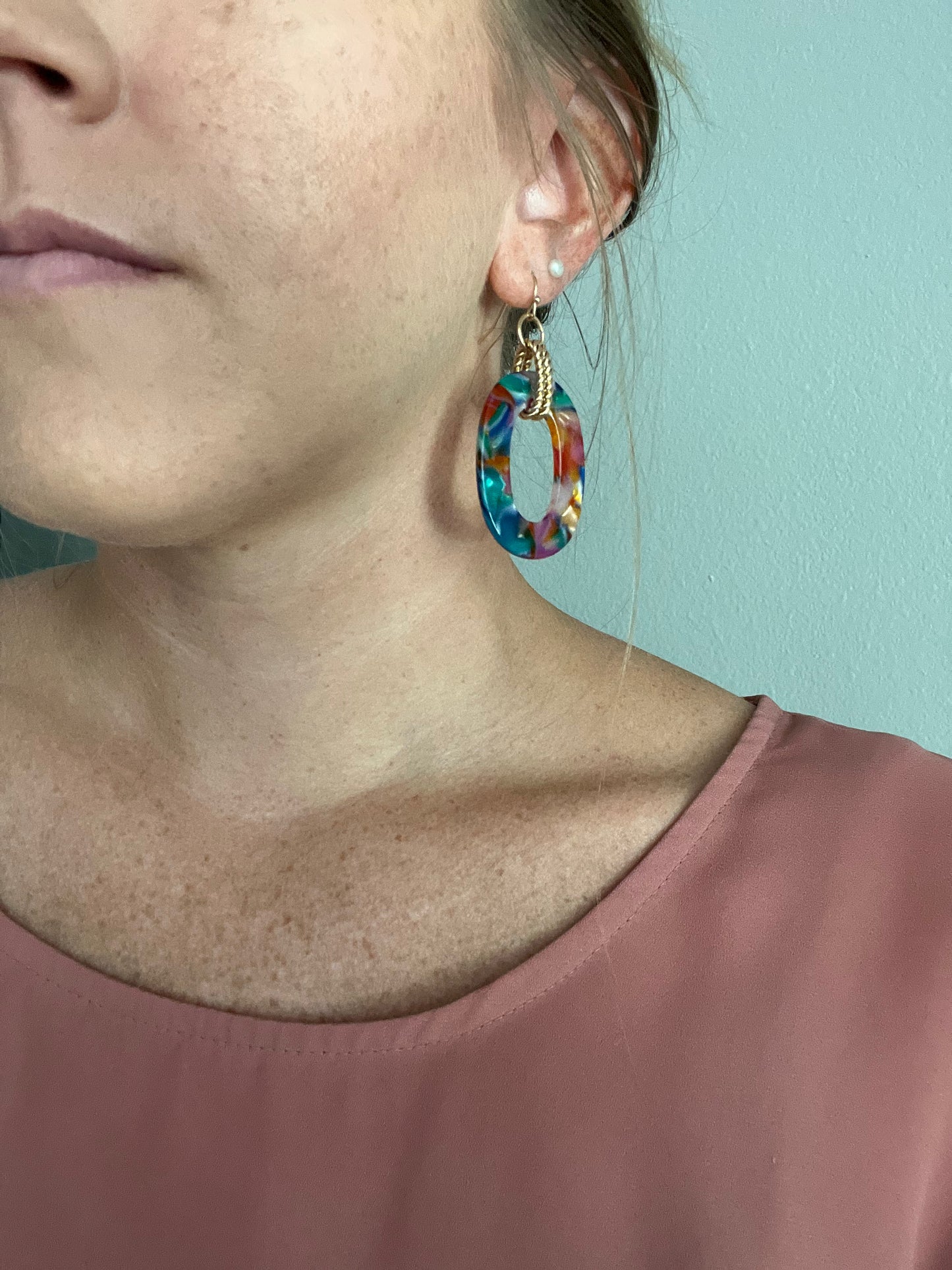 Double drop oval earrings- multi