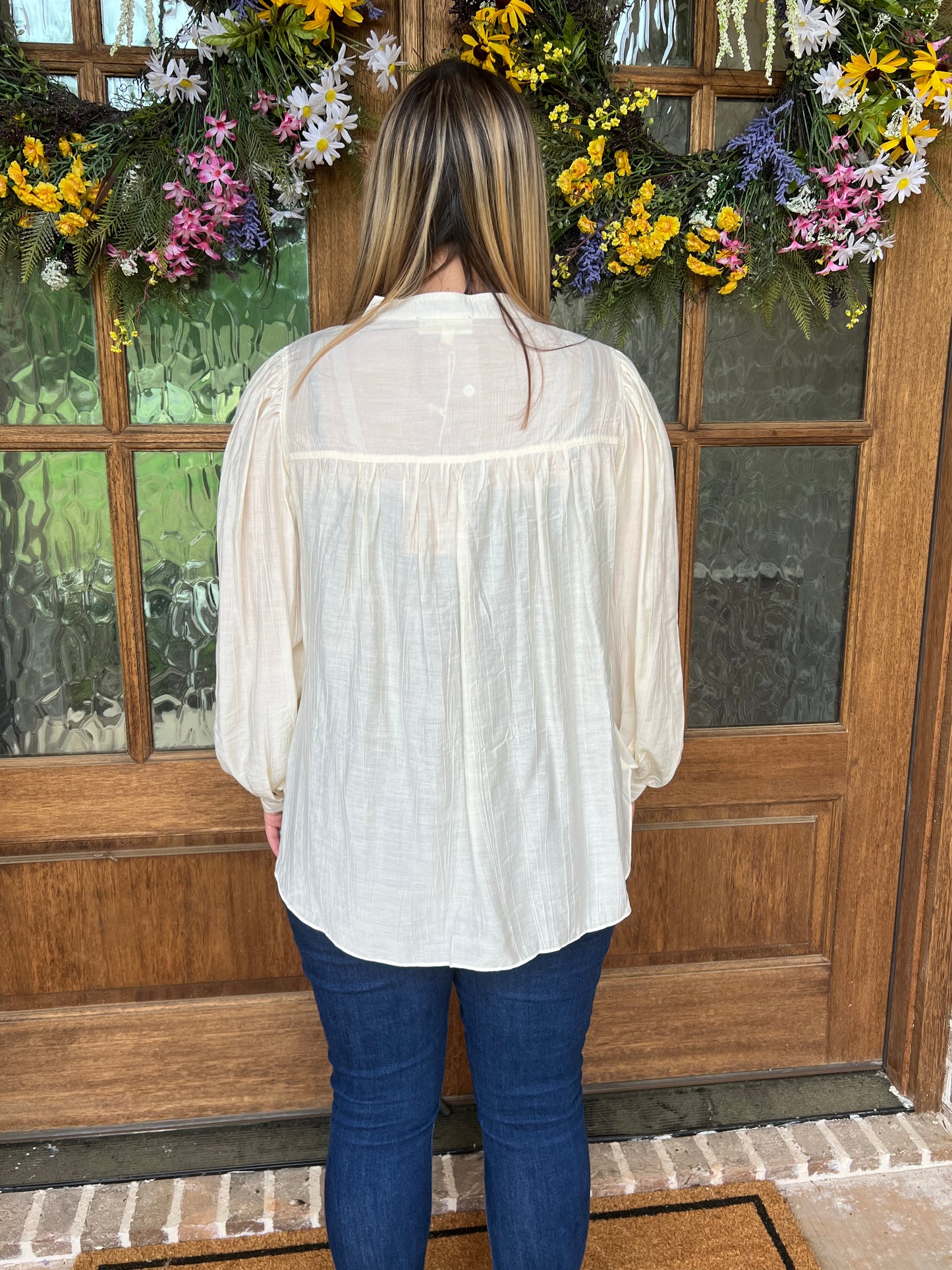 Button down long sleeve top - cream