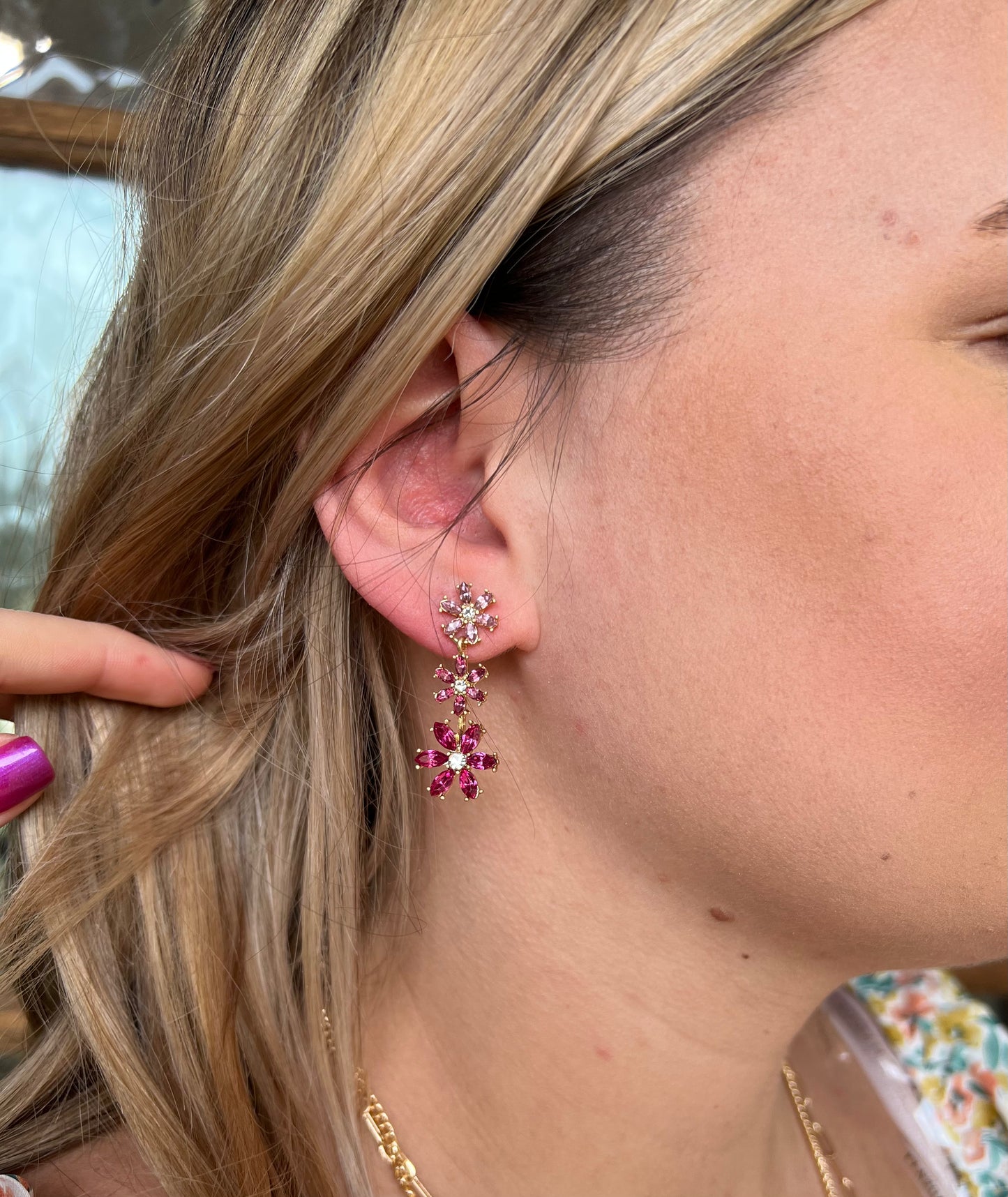 Flower crystal drop earrings - 2 colors