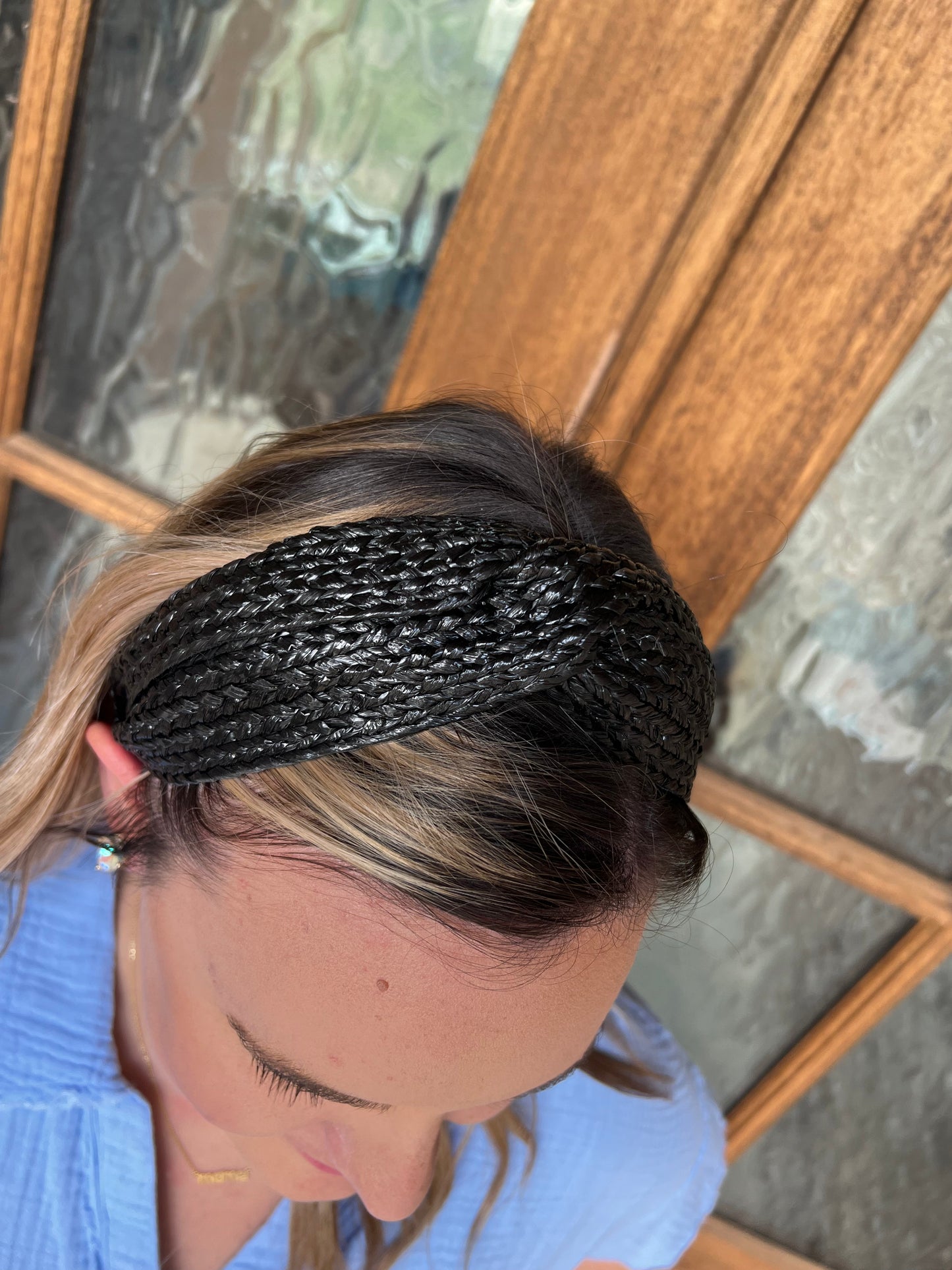 Straw braided headband - black