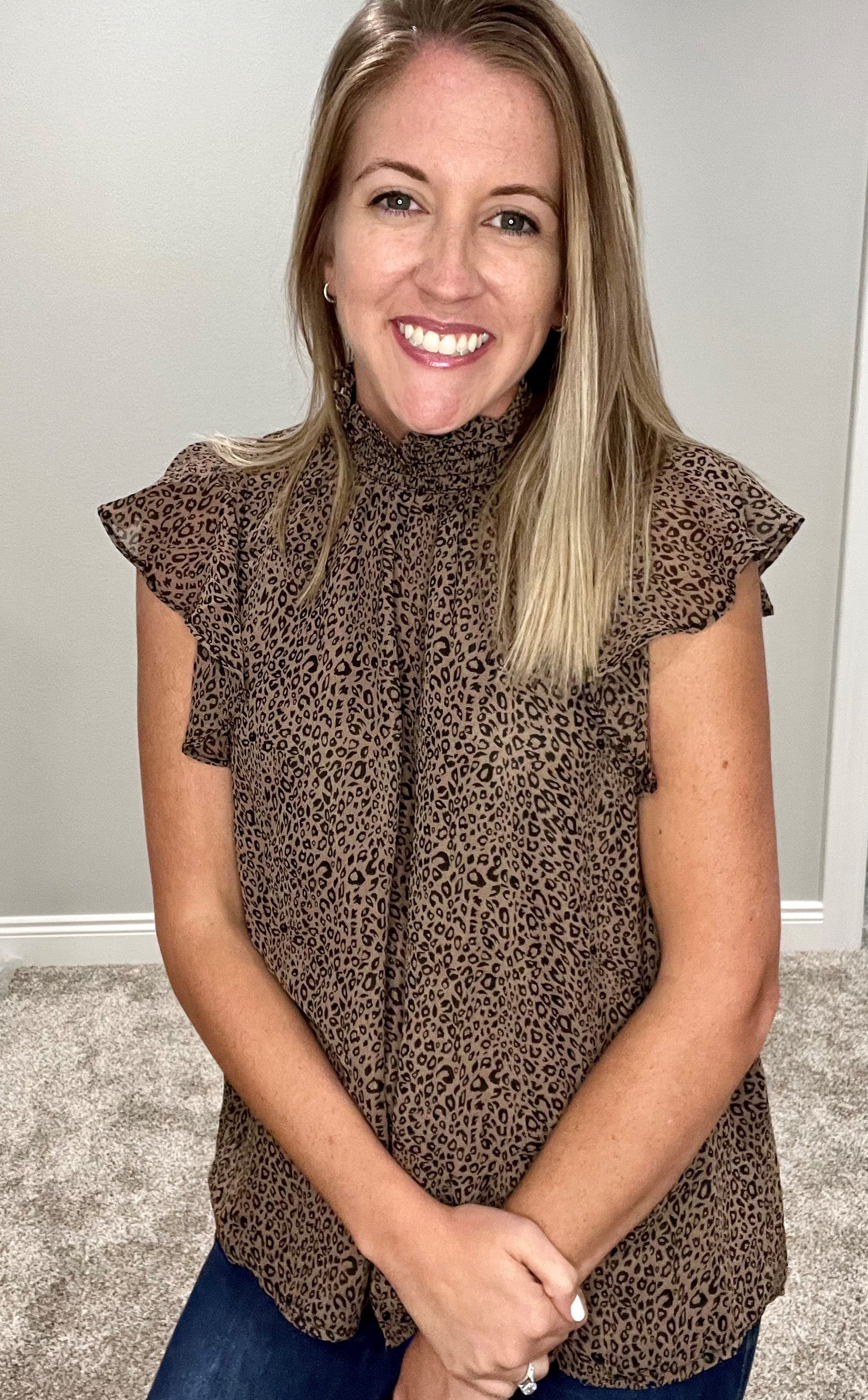 LAST ONE-smocked neck blouse- cheetah