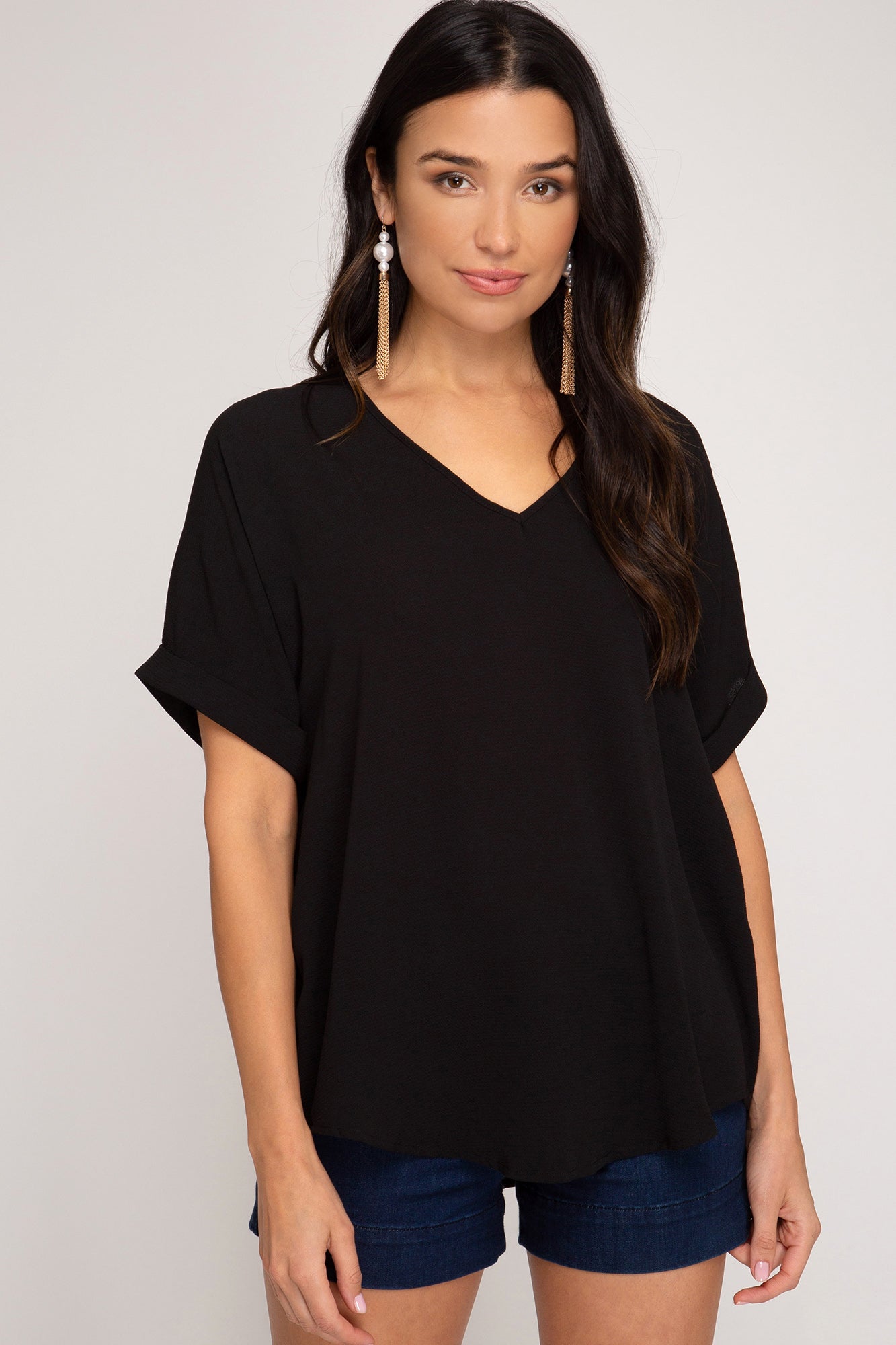 LAST ONE-Drop shoulder v-neck- black